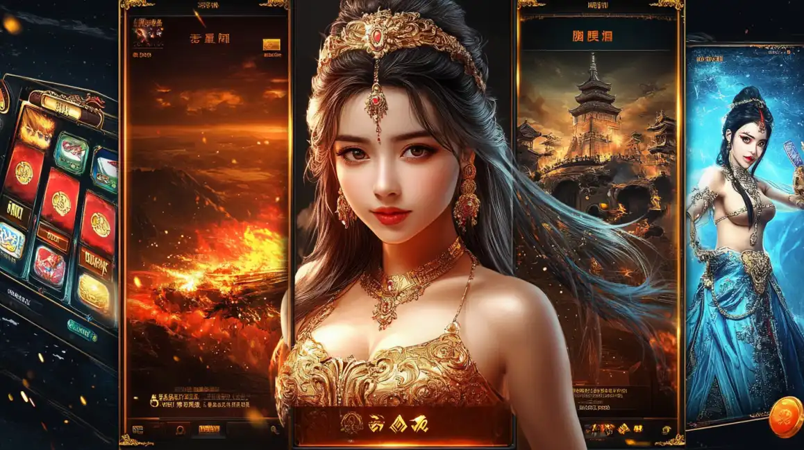A collage showcasing the elegant Asian-themed games on KKBD BET, featuring a beautiful princess in the center and various slot and game interfaces around her.