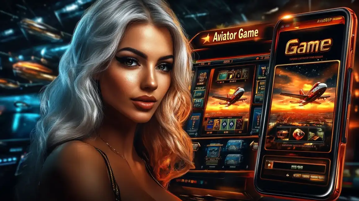 The Aviator game interface is displayed across a tablet and mobile phones, featuring propeller planes in aerial combat over a dramatic, fiery landscape on KKBD BET.